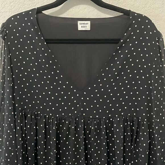 ARITZIA Sunday Best Black Polka Dot Mini Dress, Size M - Picture 2 of 8